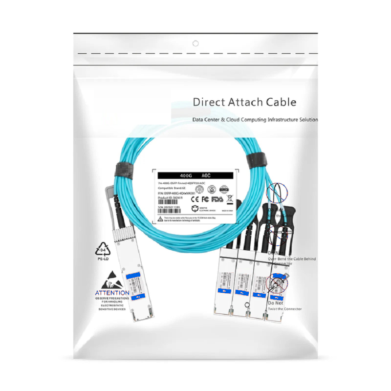 FyberOptix 10m (33ft) Generic Compatible 400G OSFP 8 x 50G PAM4 Finned Top to 4 x 100G QSFP28 4 x 25G NRZ Active Optical Breakout Cable