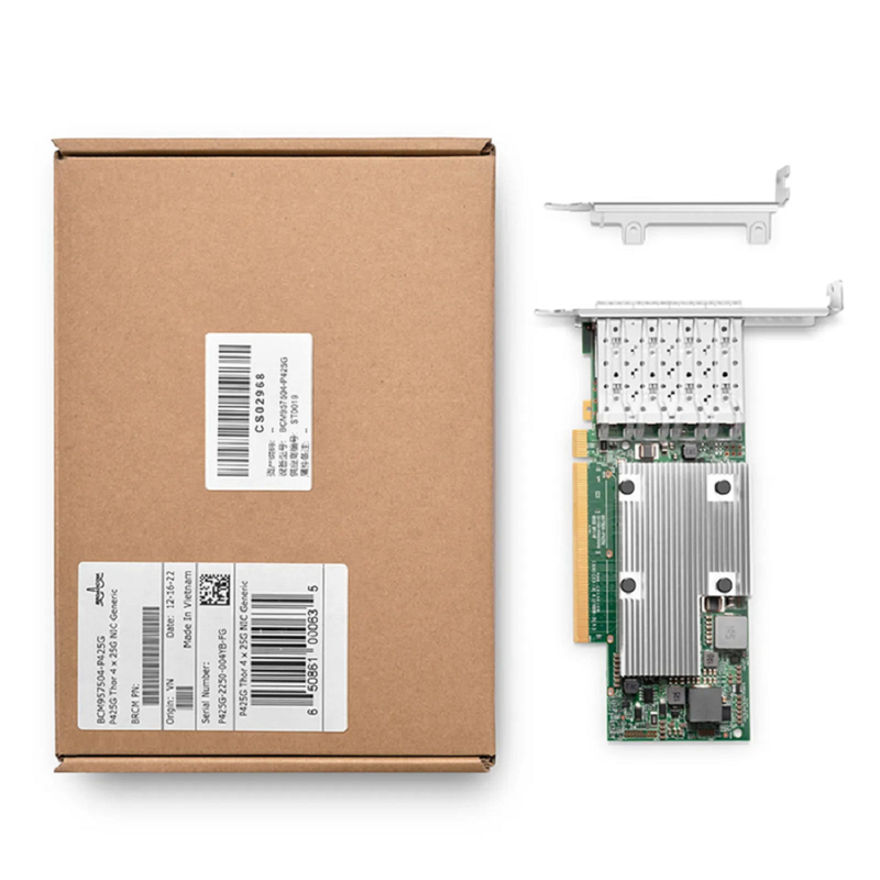 FyberOptix BroadcomA® BCM957504-P425G Ethernet Network Interface Card, P425G 25GbE Quad-port SFP28, PCIe 4.0 x16, Standard & Low Profile