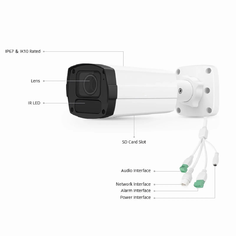 FyberOptix IPC305-2M-B Bullet Camera, with 2.7 ~ 13.5mm Varifocal Lens, 2MP MP Resolution, Built-in Mic, 164ft Night Vision, Smart Intrusion Prevention, IP67 & IK10 PoE Network Camera