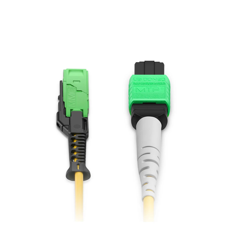 FyberOptix 2m (7ft) MMC Breakout Cable, MMC-16 APC (Female) to 2 x MTP®-8 APC (Female), 16 Fibers, Single Mode (OS2), Plenum (OFNP), 0.35dB Max, Jumper Polarity, Yellow