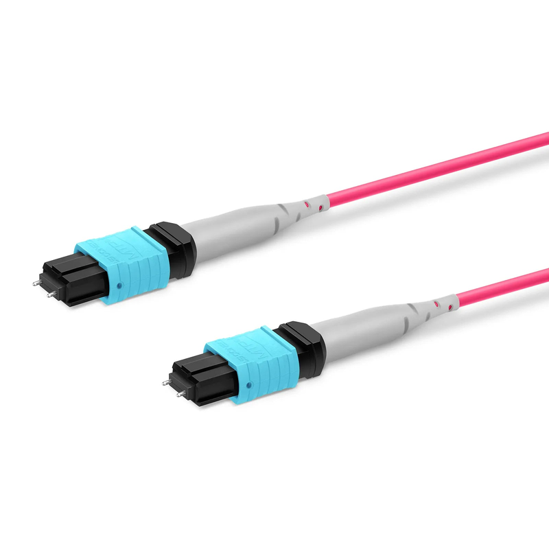 FyberOptix 30m (98ft) MTP® Trunk Cable, MTP®-8 UPC (Male) to MTP®-8 UPC (Male), 32 Fibers, Multimode (OM4), Plenum (OFNP), 0.20dB Max, Type B, Double Jacket, Magenta