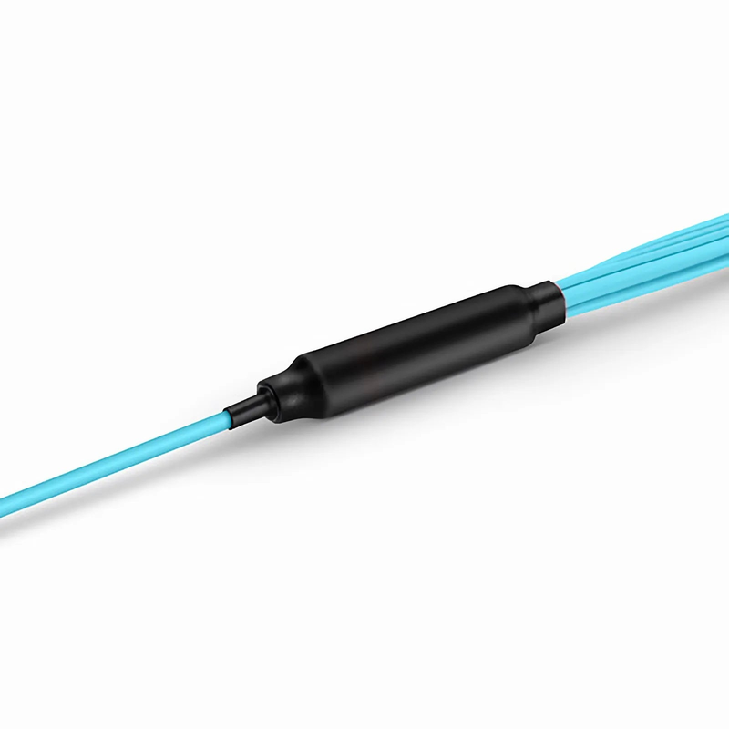 FyberOptix 2m (7ft) MTP® Harness, MTP®-8 UPC (Female) to 4 x LC UPC Duplex, 8 Fibers, Multimode (OM4), Plenum (OFNP), 0.35dB Max, Type B, 1m Equal Breakout Length, Aqua