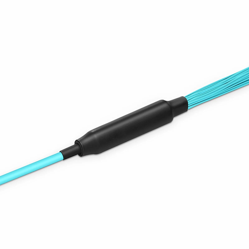 FyberOptix 30m (98ft) MTP® Hybrid Trunk Cable, MTP®-12 UPC (Female) to 6 LC UPC Duplex Uniboot, 36 Fibers, Multimode (OM3), Plenum (OFNP), 0.20dB Max, Type B, Double Jacket, Aqua