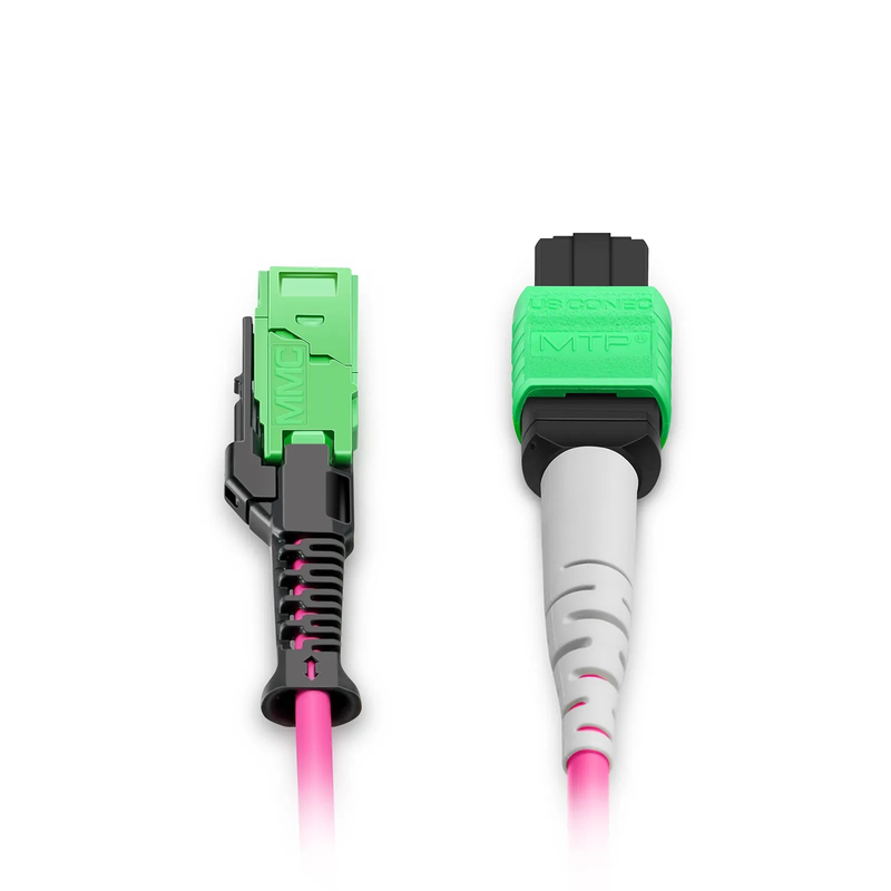 FyberOptix 3m (10ft) MMC Breakout Cable, MMC-16 APC (Female) to 2 x MTP®-8 APC (Female), 16 Fibers, Multimode (OM4), Plenum (OFNP), 0.35dB Max, Jumper Polarity, Magenta
