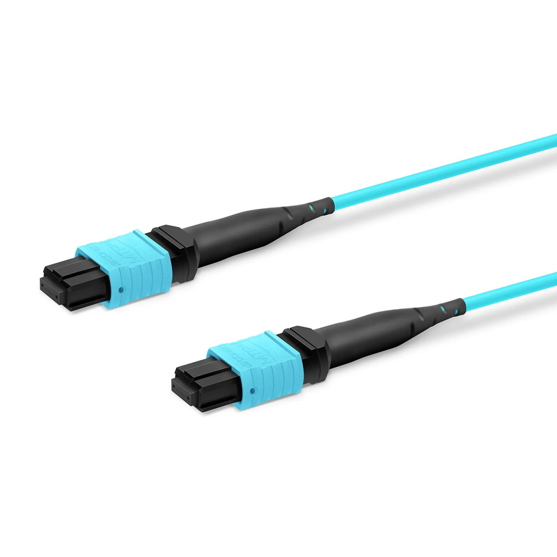 FyberOptix 30m (98ft) MTP® Trunk Cable, MTP®-12 UPC (Female) to MTP®-12 UPC (Female), 48 Fibers, Multimode (OM3), Plenum (OFNP), 0.20dB Max, Type B, Double Jacket, Aqua