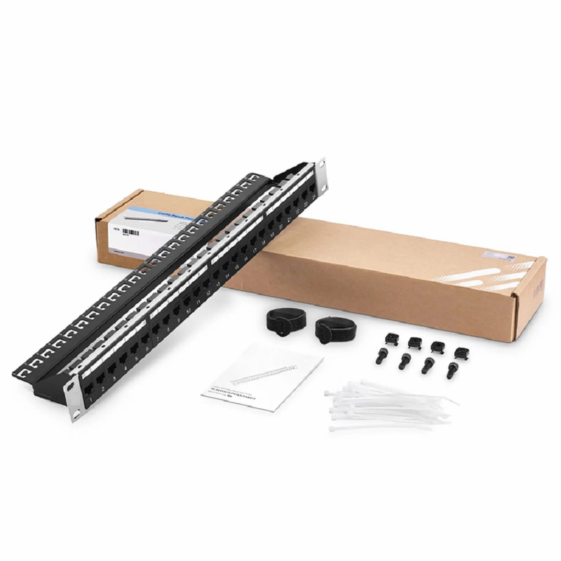 FyberOptix Blank Shielded/UnShielded Patch Panel for Keystone Modules, 24-Port, 1RU, Cable Management Bar Included, Black