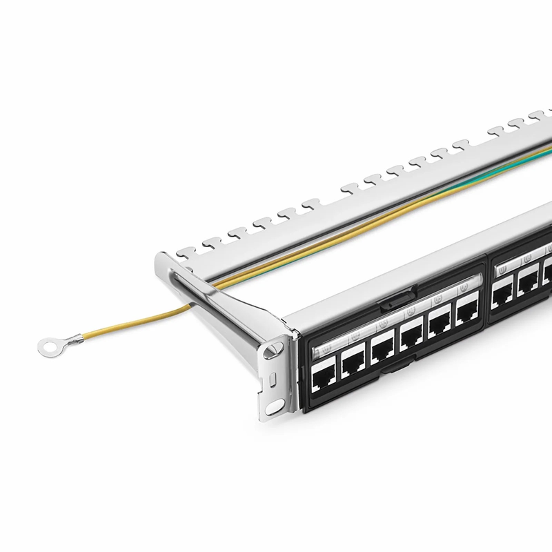 FyberOptix FDMP Cat6 Shielded Coupler Recessed Patch Panel, 24-Port, 1RU, Cable Management Bar Included