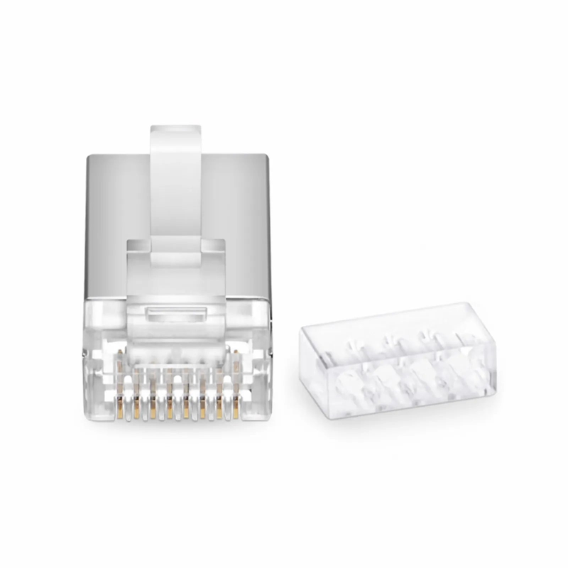 FyberOptix Cat6 RJ45 Standard Modular Plugs (Two-Piece Suit), Shielded Network Connectors for 26AWG Twisted Pair Solid or Stranded Cable (50/Pack)