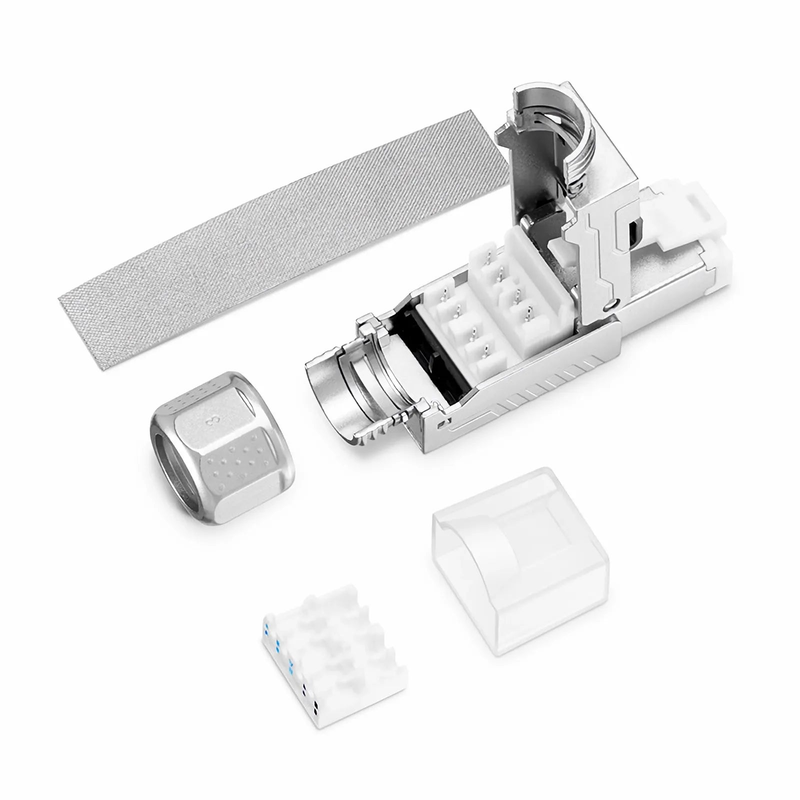 FyberOptix Cat7 RJ45 Tool-Free Modular Plugs, Shielded Network Connectors for 22~24AWG Twisted Pair Solid or Stranded Cable (10/Pack)