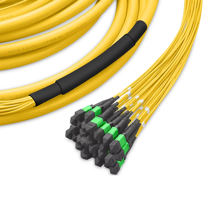 25m (82ft) Pre-terminated MPO 4x4 Shuffle Trunk Cable, 256 Fibers, 32xMPO-8 APC (Male) to 32xMPO-8 APC (Male), Single Mode (OS2), Type 4, LSZH, 0.35dB Max, Breakout 80cm, Yellow SFPS