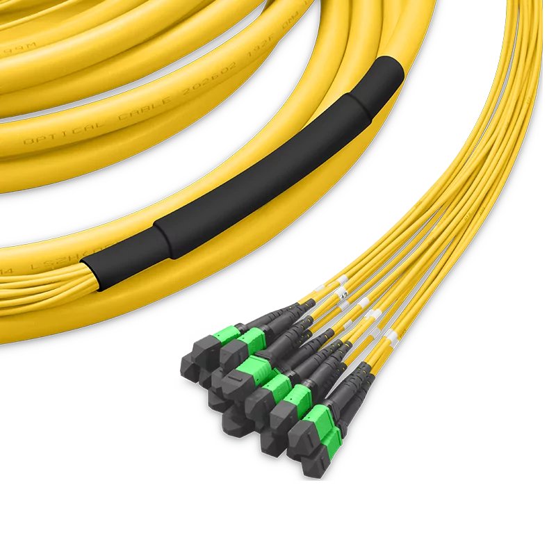 50m (164ft) Pre-terminated MPO 2x2 Shuffle Trunk Cable, 128 Fibers, 16xMPO-8 APC (Male) to 16xMPO-8 APC (Male), Single Mode (OS2), Type 2, LSZH, 0.35dB Max, Breakout 80cm, Yellow SFPS