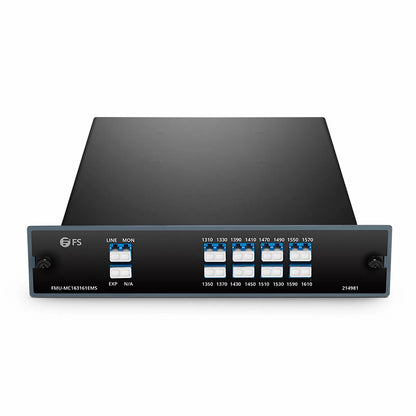 FyberOptix 16 Channels CWDM Mux or Demux, 1310-1610nm, with Monitor and Expansion Port, 4.5dB Typical IL, LC/UPC, Single Fiber, FMU Plug-in Module