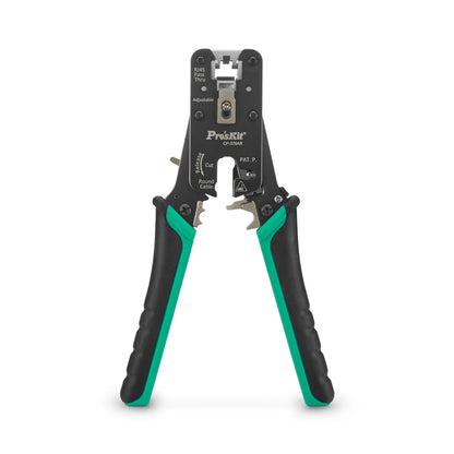 FyberOptix Cat5/6/7 RJ45 Pass-Through Professional Modular Crimper with Built-in Wire Cutter and Stripper