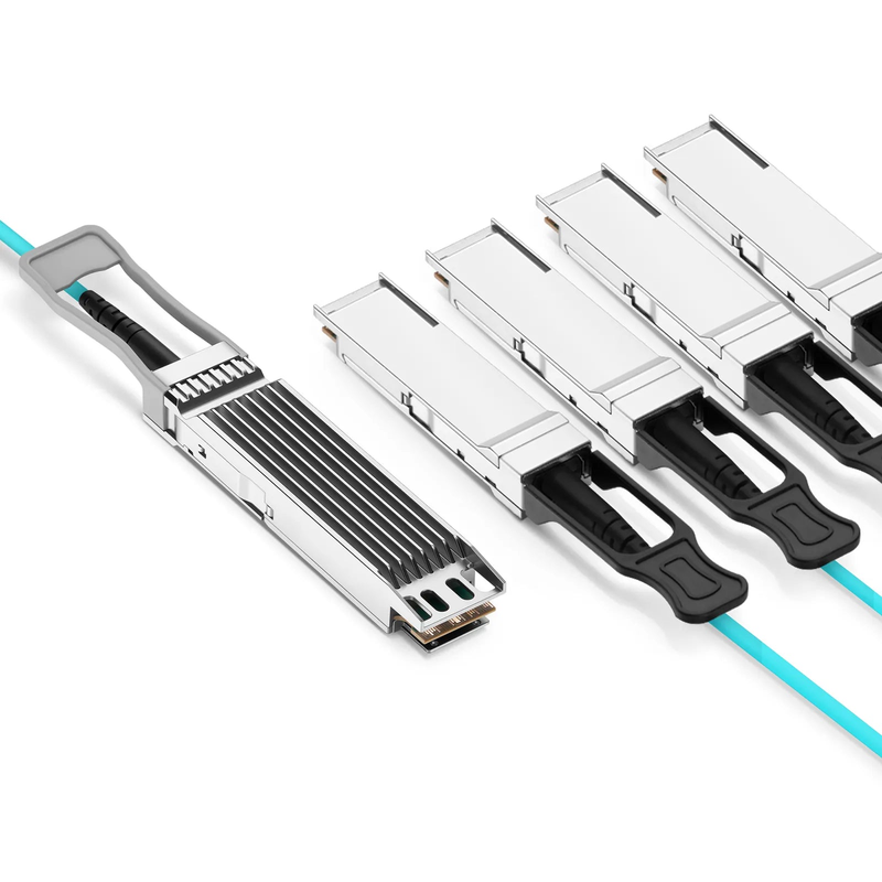 FyberOptix 30m (98ft) Arista Networks Compatible 400G OSFP 8 x 50G PAM4 Finned Top to 4 x 100G QSFP28 4 x 25G NRZ Active Optical Breakout Cable