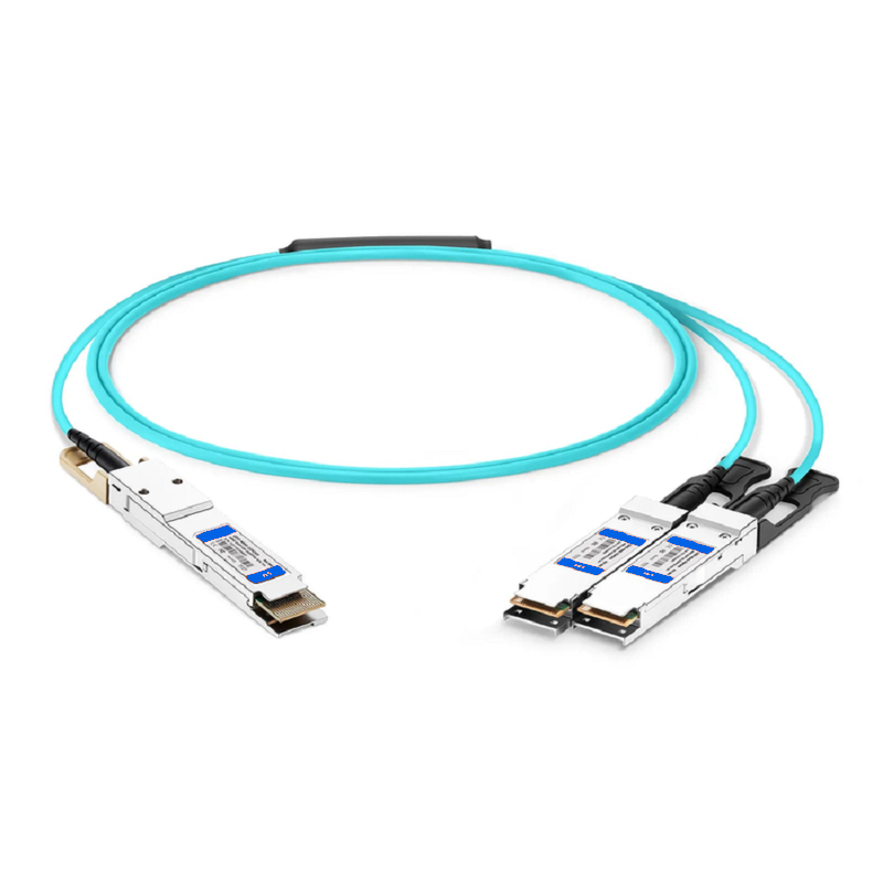 FyberOptix 5m (16ft) 200G QSFP56 4 x 50G PAM4 to 2 x 100G QSFP28 4 x 25G NRZ Active Breakout Optical Cable forFOSwitches