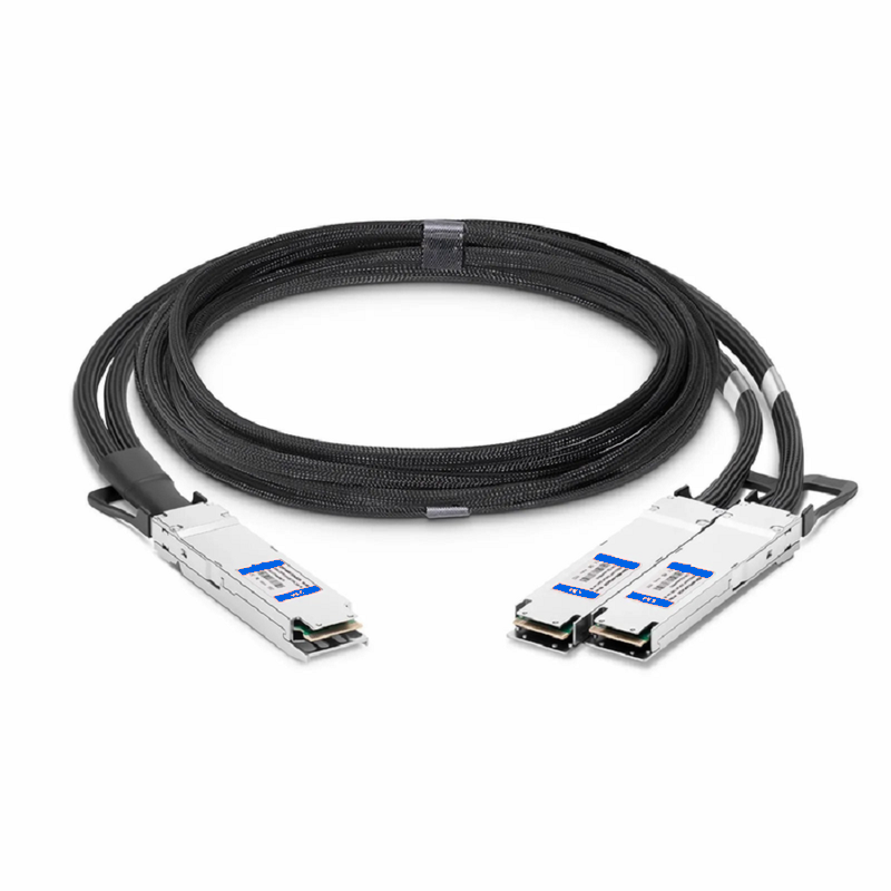 FyberOptix 5m (16ft) Cisco Compatible 800G OSFP 8 x 100G PAM4 Finned Top to 2 x 400G OSFP 4 x 100G PAM4 Flat Top Active Electrical Copper Breakout Cable