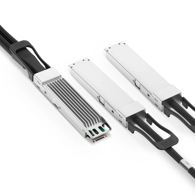 FyberOptix 5m (16ft) 800G OSFP 8 x 100G PAM4 Finned Top to 2 x 400G OSFP 4 x 100G PAM4 Flat Top Active Electrical Copper Breakout Cable forFOSwitches