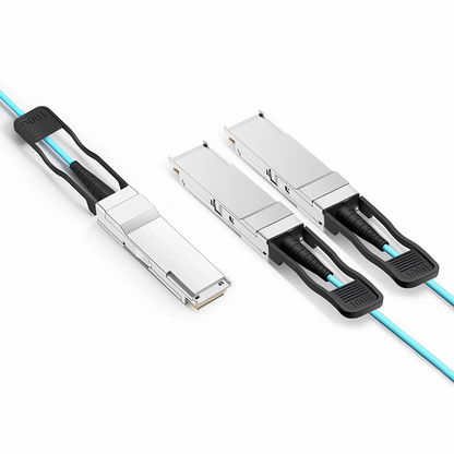 FyberOptix 30m (98ft) Netgear Compatible 100G QSFP28 4 x 25G NRZ to 2 x 50G QSFP28 2 x 25G NRZ Active Optical Breakout Cable