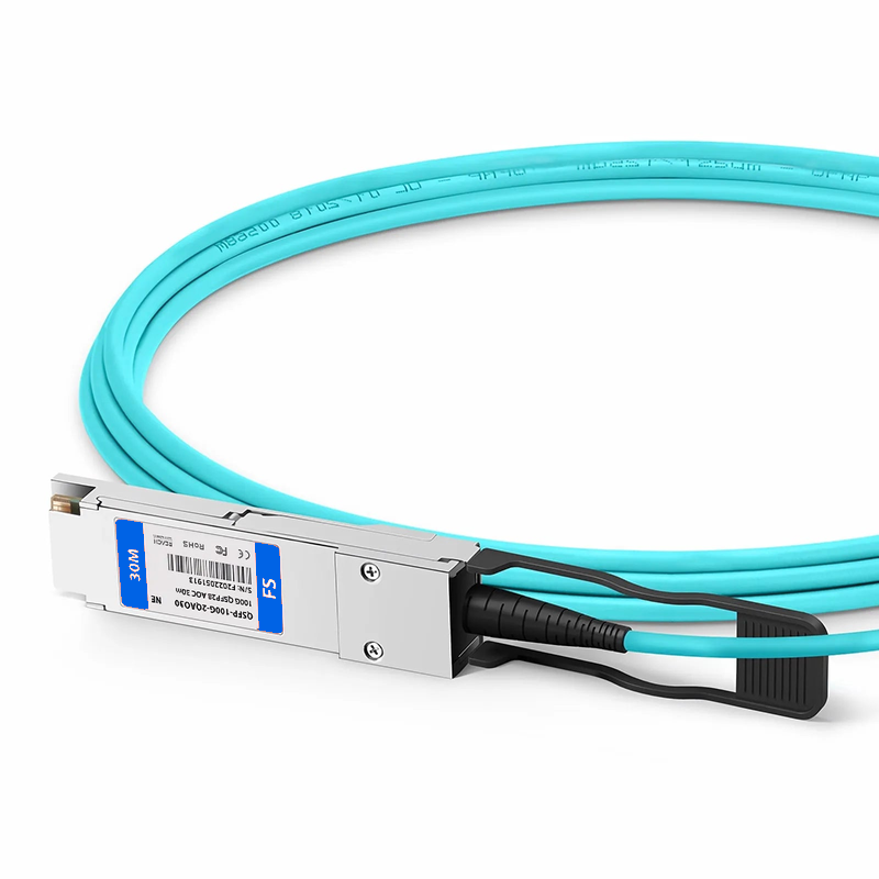 FyberOptix 30m (98ft) Netgear Compatible 100G QSFP28 4 x 25G NRZ to 2 x 50G QSFP28 2 x 25G NRZ Active Optical Breakout Cable