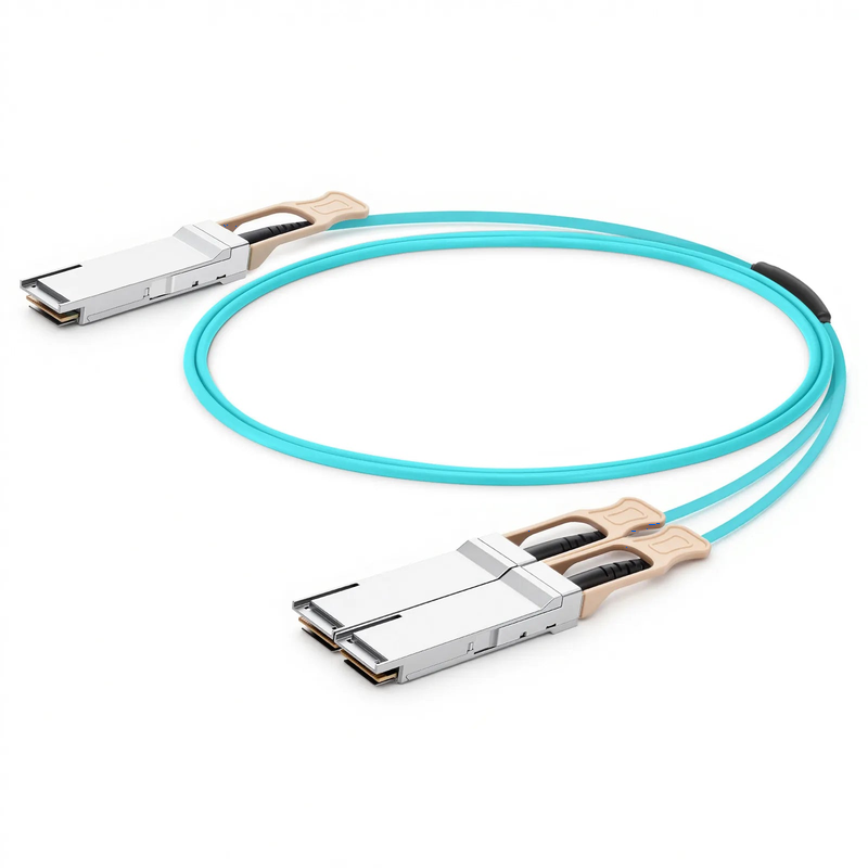 FyberOptix 2m (7ft) 200G QSFP56 4 x 50G PAM4 to 2 x 100G QSFP28 4 x 25G NRZ Active Breakout Optical Cable forFOSwitches