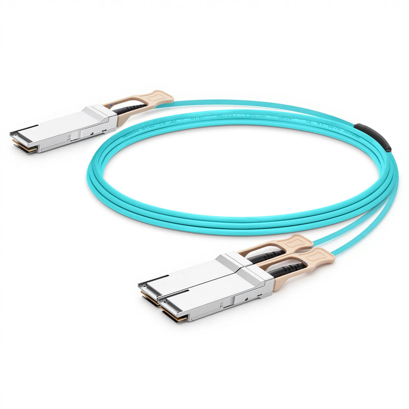 FyberOptix 15m (49ft) 200G QSFP56 4 x 50G PAM4 to 2 x 100G QSFP28 4 x 25G NRZ Active Breakout Optical Cable forFOSwitches