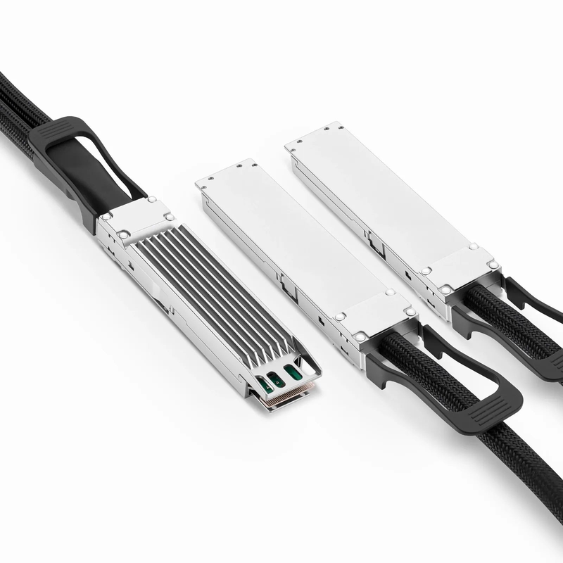 FyberOptix 1m (3ft) NVIDIA/Mellanox MCA7J60-N001 Compatible 800G OSFP 8 x 100G PAM4 Finned Top to 2 x 400G OSFP 4 x 100G PAM4 Flat Top Ethernet Active Direct Attach Copper Breakout Cable