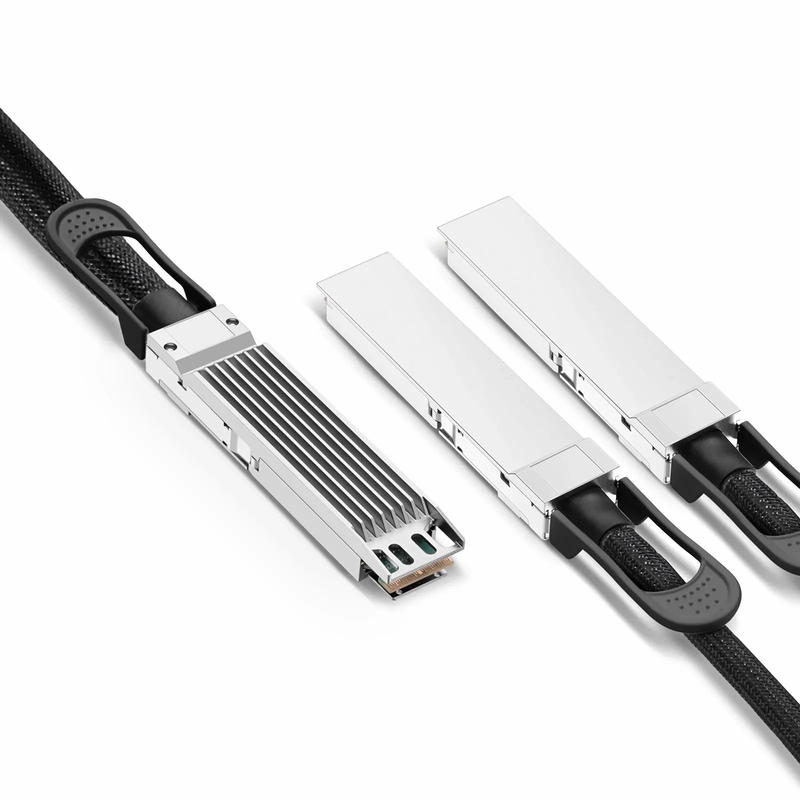 FyberOptix 2m (7ft) H3C Compatible 800G OSFP 8 x 100G PAM4 Finned Top to 2 x 400G OSFP 4 x 100G PAM4 Flat Top Passive Direct Attach Copper Breakout Cable