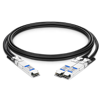FyberOptix 2m (7ft) Arista Networks Compatible 800G OSFP 8 x 100G PAM4 Finned Top to 2 x 400G OSFP 4 x 100G PAM4 Flat Top Passive Direct Attach Copper Breakout Cable