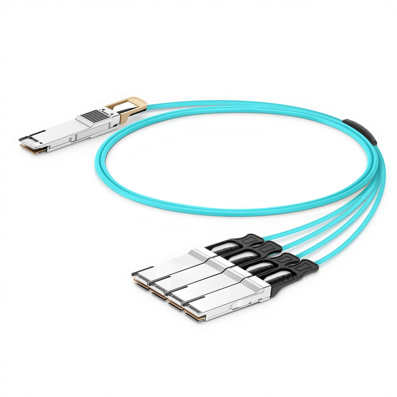 FyberOptix 5m (16ft) NVIDIA/Mellanox Compatible 400G QSFP-DD 8 x 50G PAM4 to 4 x 100G QSFP56 2 x 50G PAM4 Ethernet Active Optical Breakout Cable