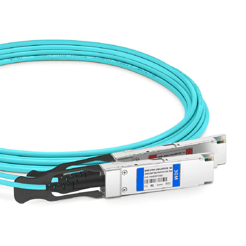 FyberOptix 5m (16ft) Generic Compatible 200G QSFP-DD 8 x 25G NRZ to 2 x 100G QSFP28 4 x 25G NRZ Active Optical Breakout Cable