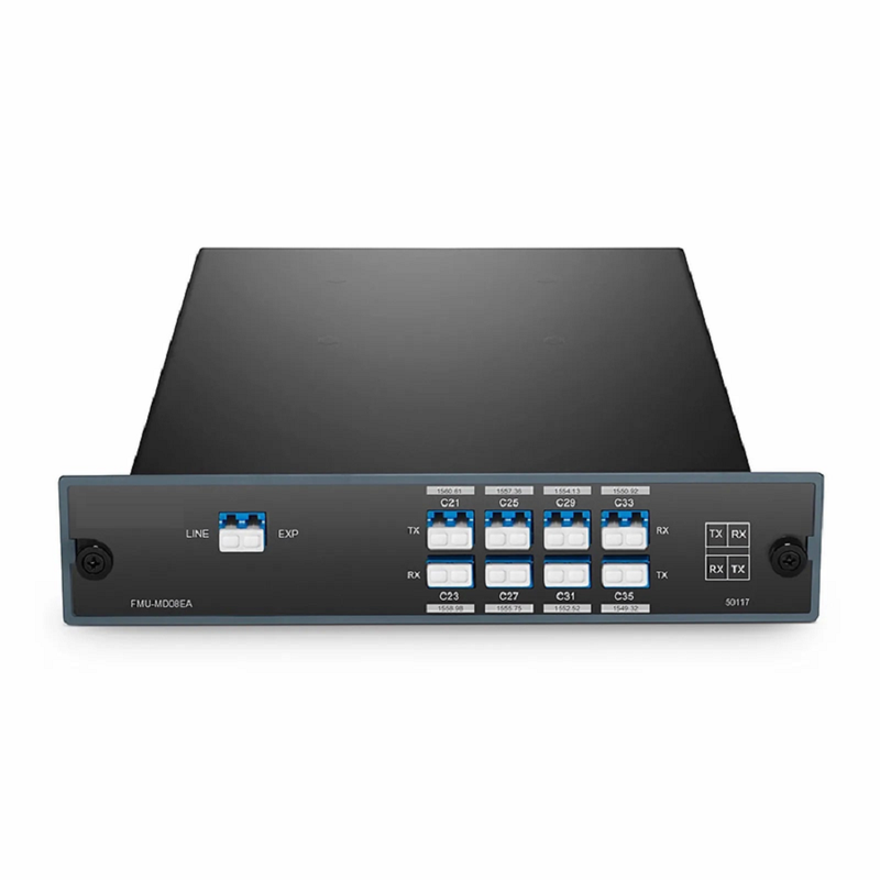 FyberOptix 8 Channels DWDM Mux Demux, 100GHz C53-C60, with Monitor, Expansion and 1310nm Port, 3.0dB Typical IL, LC/UPC, Dual Fiber, FMU Plug-in Module