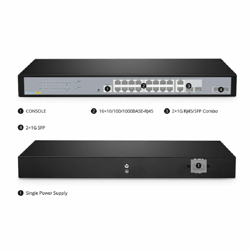 FyberOptix S3950-4T12S-R, 12-Port Ethernet L2+ Managed Switch, 12 x 10Gb SFP+, with 4 x Gigabit RJ45, Support MLAG