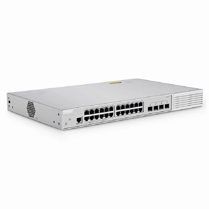 FyberOptix S3910-24TF, 24-Port Gigabit Ethernet L2+ Switch, 24 x Gigabit RJ45, with 4 x 1Gb SFP Uplinks, Stackable Switch, Broadcom Chip, Fanless