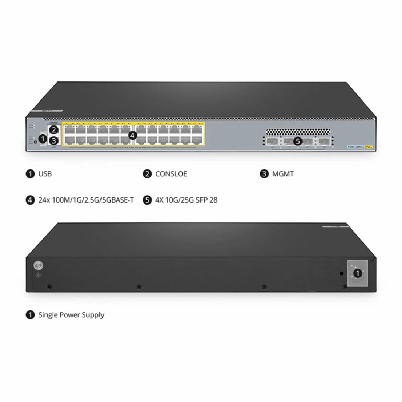 FyberOptix S5440H-48MU, 48-Port Gigabit Ethernet L3 PoE++ Switch, 32 x 2.5Gb PoE++, 16 x 10Gb PoE++ Ports @2000W, with 8 x 25Gb SFP28 Uplinks, Support EVPN-VXLAN & MLAG