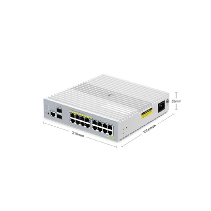 FyberOptix S3100-16TF-P, 16-Port Gigabit Ethernet L2+ PoE+ Switch, 8 x PoE+ Ports@125W, 8 x 1Gb RJ45, with 2 x 1Gb SFP Uplinks, Broadcom Chip, Fanless