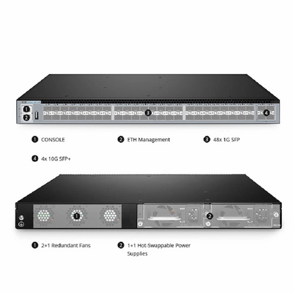 FyberOptix S5800-48F4SR, 48-Port Gigabit Ethernet L3 Switch, 48 x 1Gb SFP, with 4 x 10Gb SFP+, Support MPLS&MLAG