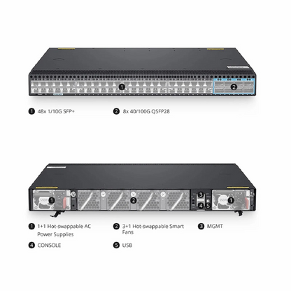 FyberOptix N5860-48SC, 48-Port Ethernet L3 Data Center Switch, 48 x 10Gb SFP+, with 8 x 100Gb QSFP28, Support MLAG/Stacking, Broadcom Chip, Dual AC PSUs, Front-to-Back Airflow