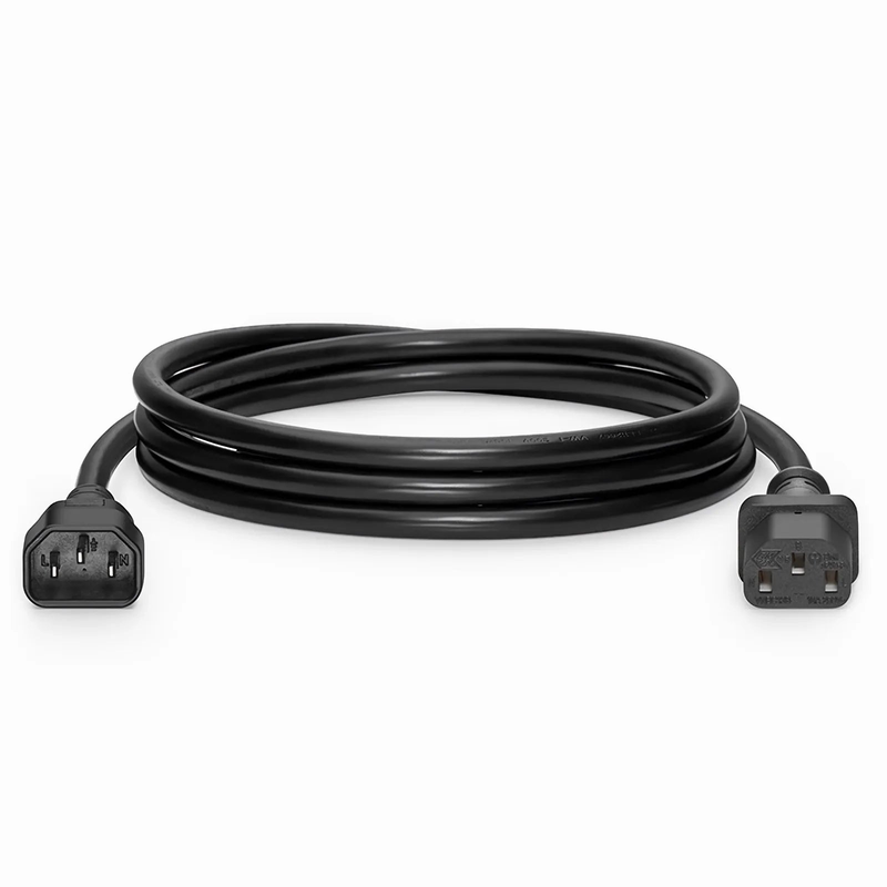 FyberOptix 12ft (3.7m) IEC320 C14 to IEC320 C13 18AWG 250V/10A Power Extension Cord, Black