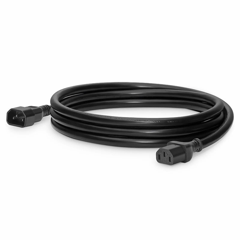 FyberOptix 12ft (3.7m) IEC320 C14 to IEC320 C13 18AWG 250V/10A Power Extension Cord, Black