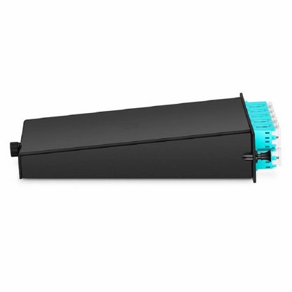 FyberOptix FHDA LC Splice Cassette with Pigtails, 12 Fibers OM4 Multimode, 6 x LC UPC Duplex (Aqua), 0.3dB Max.