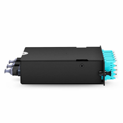 FyberOptix FHDA MTP®-LC Cassette, OM4 Multimode, Universal, 24 Fibers, 3 x MTP®-8 (Male) to 6 x LC Quad (Aqua), 0.35dB Max.