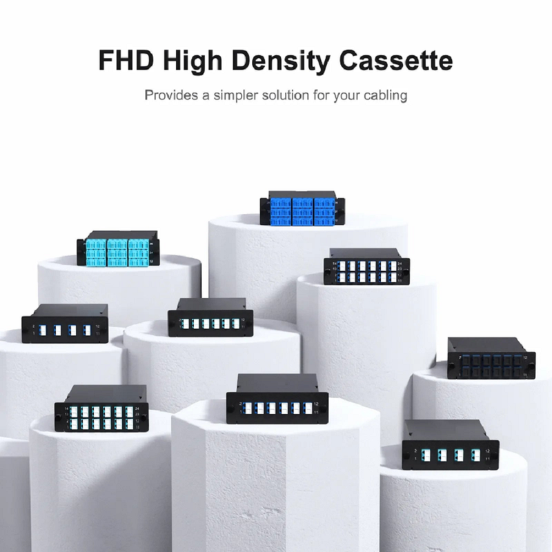 FyberOptix FHDA MTP®-LC Cassette, OS2 Single Mode, Type AF, 12 Fibers, MTP®-12 (Male) to 6 x LC Duplex (Blue), 0.35dB Max.