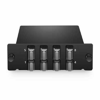 FyberOptix FHDA MTP® Splice Cassette with Ribbon Pigtails, 96 Fibers OS2 Single Mode, 8 x MTP®-12 APC (Male) Key UP to Key Down (Black) Adapter, 0.35dB Max.