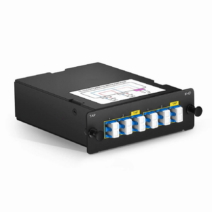 FyberOptix FHDA MTP® TAP Cassette, OS2 Single Mode, 2 x MTP®-8 Male Live Ports, MTP®-8 Male TAP Port, 50/50 Split Ratio (Live/TAP), 40/100G