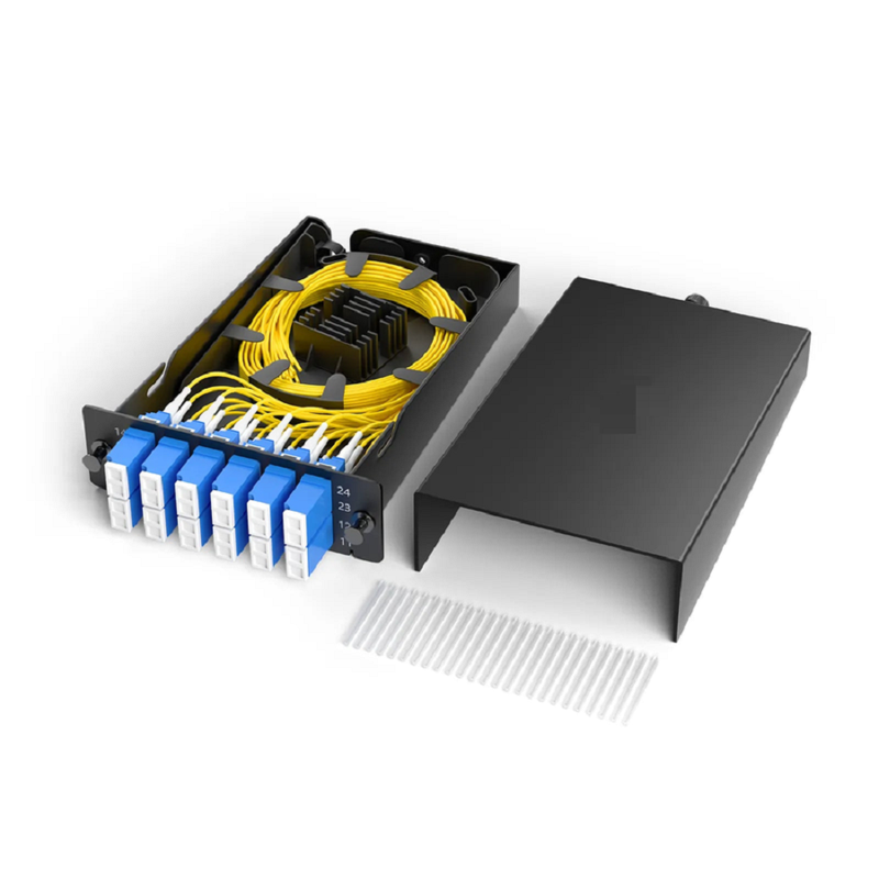 FyberOptix FHDA LC Splice Cassette with Pigtails, 12 Fibers OM4 Multimode, 6 x LC UPC Duplex (Aqua), 0.3dB Max.