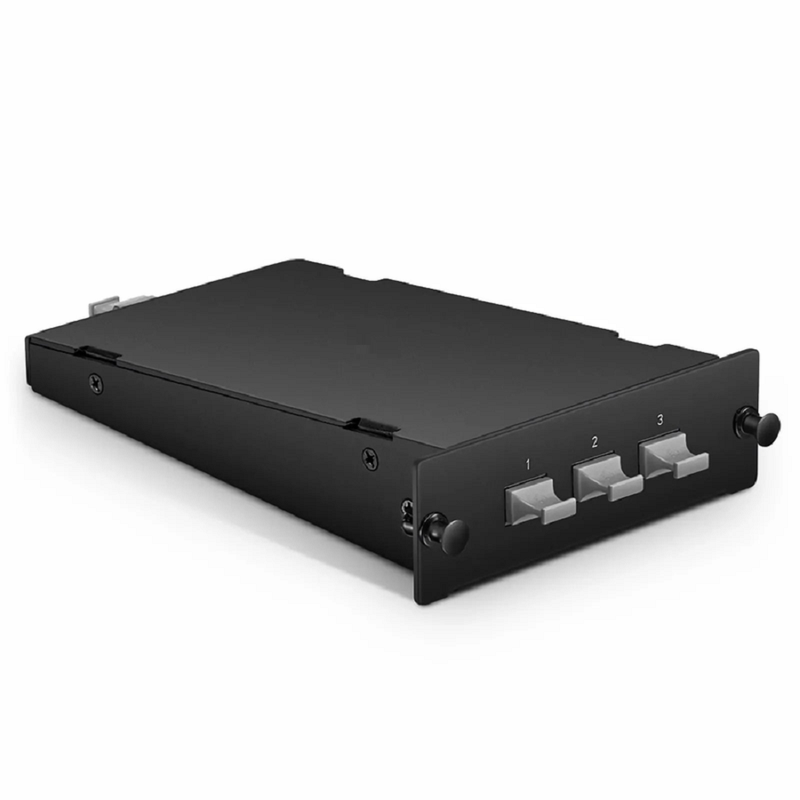 FyberOptix FHDA MTP® Splice Cassette with Ribbon Pigtails, 96 Fibers OM4 Multimode, 8 x MTP®-12 UPC (Male) Key Up to Key Down (Black) Adapter, 0.35dB Max.