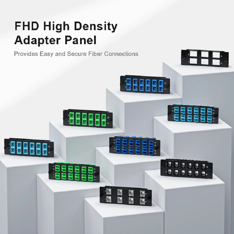 FyberOptix FHDA Fiber Adapter Panel, 12 Fibers OM4 Multimode, 6 x SC UPC Duplex (Aqua) Adapter, Ceramic Sleeve