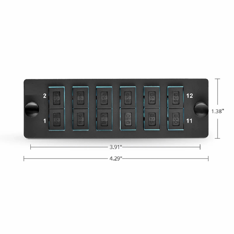 FyberOptix FHDA Fiber Adapter Panel, 12 Fibers OM4 Multimode, 6 x SC UPC Duplex (Aqua) Adapter, Ceramic Sleeve