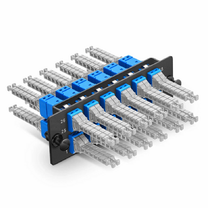 FyberOptix FHDA Fiber Adapter Panel, 48 Fibers OS2 Single Mode, 12 x MDC UPC 2-Port Duplex (Blue) Adapter, Ceramic Sleeve