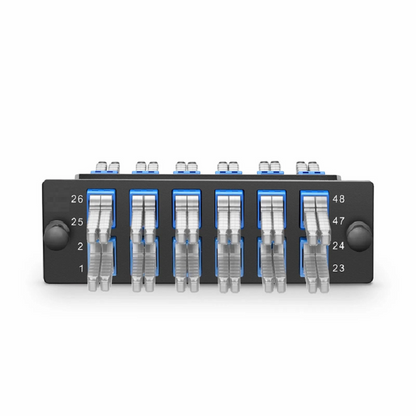 FyberOptix FHDA Fiber Adapter Panel, 48 Fibers OS2 Single Mode, 12 x MDC UPC 2-Port Duplex (Blue) Adapter, Ceramic Sleeve